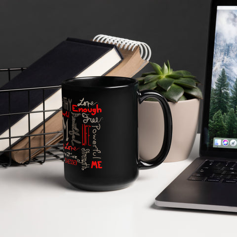 I Am (red and brown) Black Glossy Mug