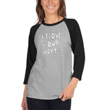 Know Your Worth (white lettering) 3/4 sleeve raglan shirt